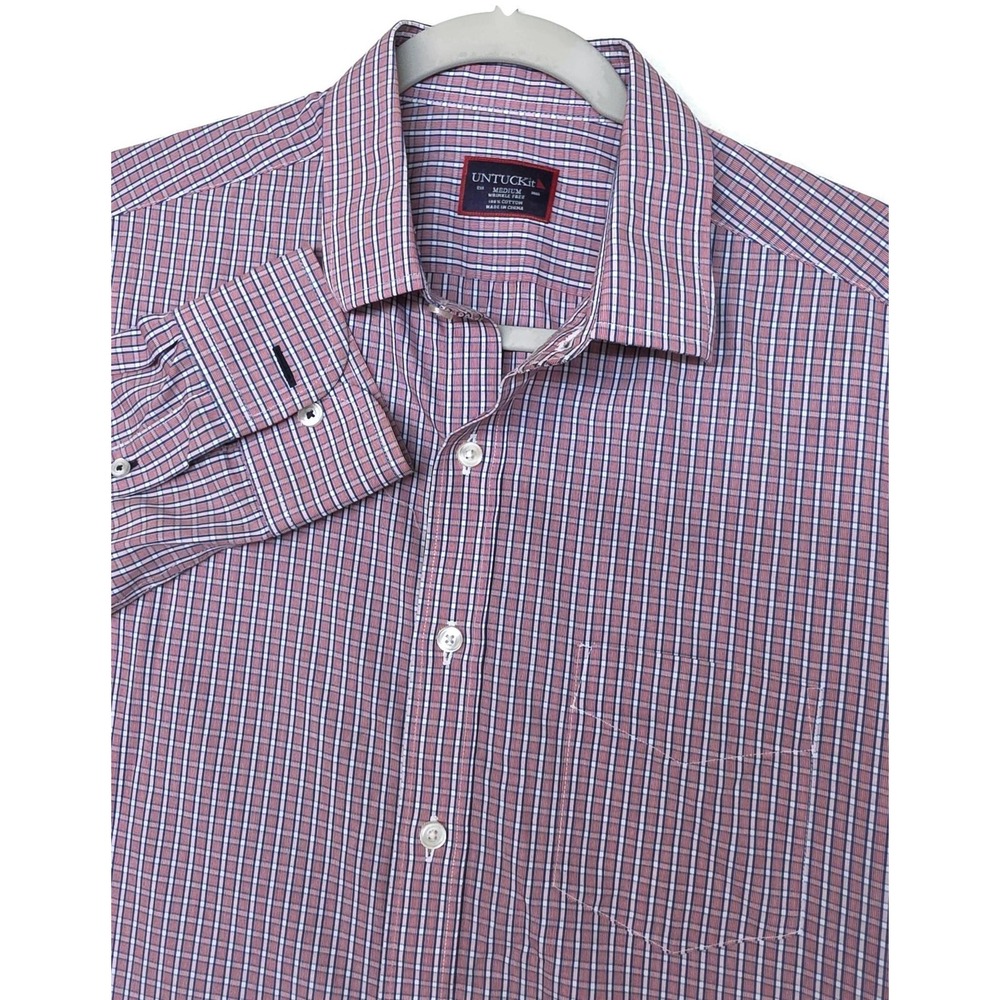 UNTUCKit Shirt Mens Medium Red Blue Check Long Sleeve Button Wrinkle Free
